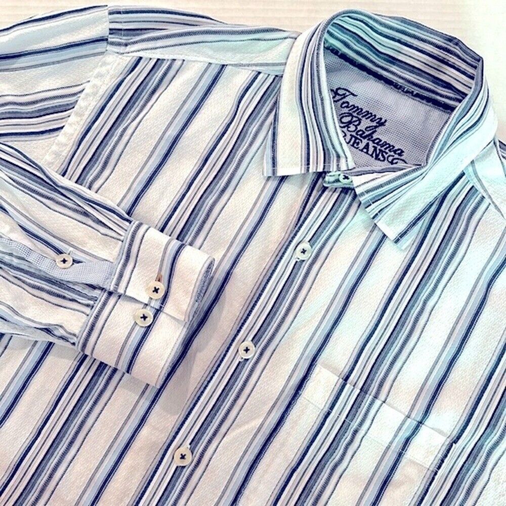 Tommy Bahama Jeans Men's Long Sleeve Cotton Button Down Striped Size‎ Medium